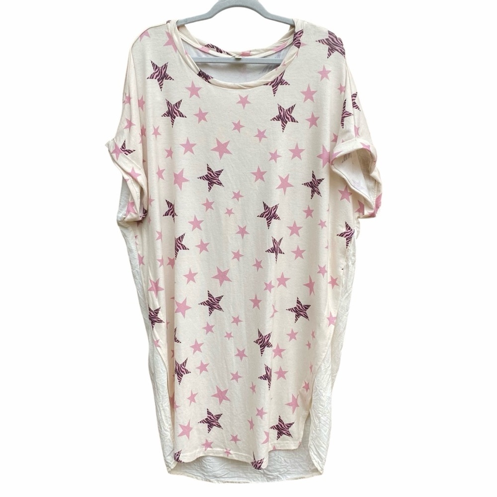 Umgee Women's Cream Star Print Relaxed Dress - Pink Stars